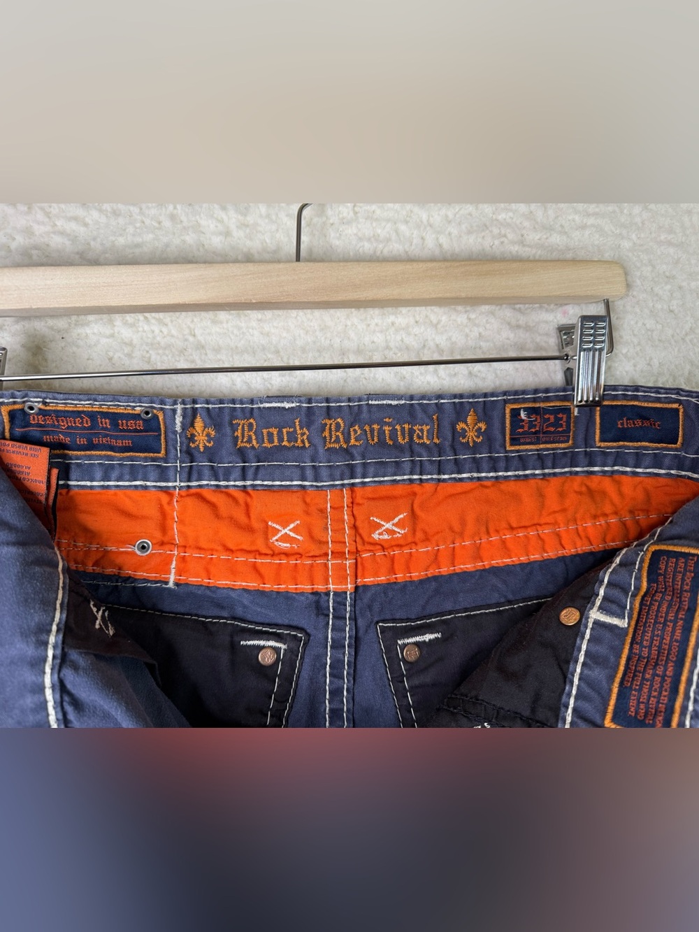 Rock Revival Classic Cargo Shorts Navy Blue Men's Size 33 Distressed - Picture 5 of 11